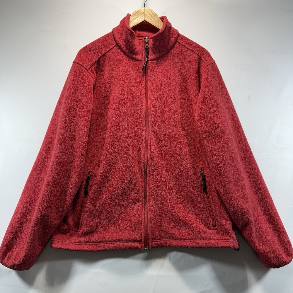 LL Bean Jacket Men's Size M Fleece Full Zip Pullover Red Y2K